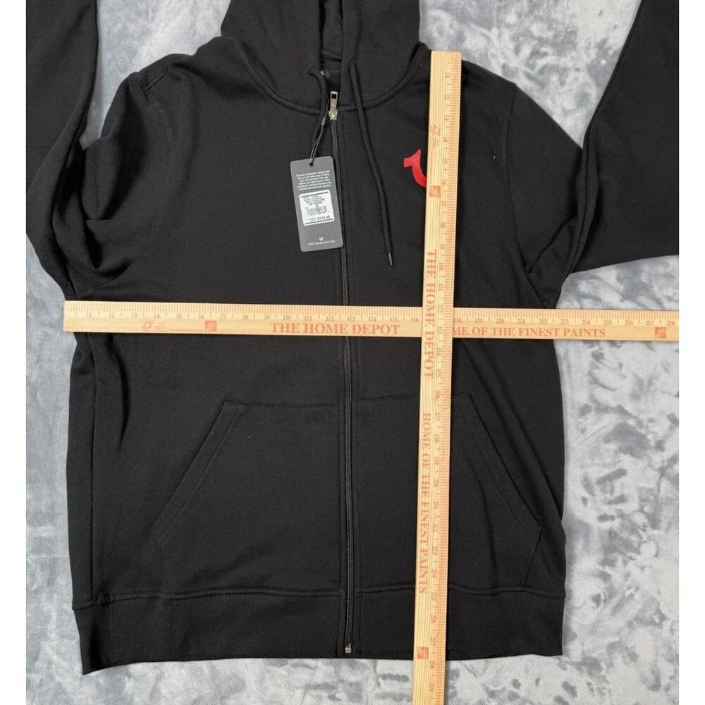 True Religion Jet Black Big U Silicone Zip Hoodie Extra Large Full Zip Mens NWT